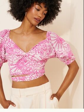 Anthropologie Maeve Tie Back Cropped Printed Top